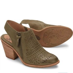 Söfft Tensley Sling back booties Laser Cut Leather Stacked Heel Sz 7